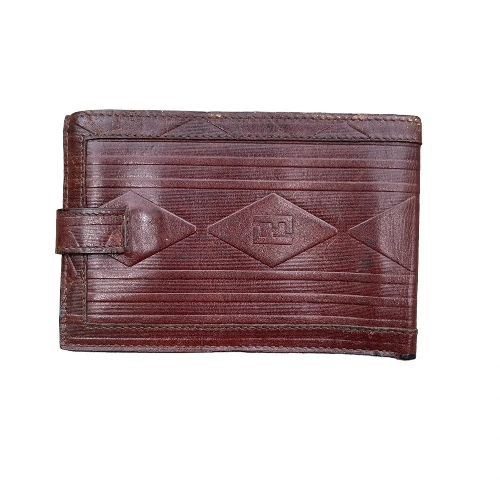 Vintage Fendi Brown Leather Wallet FF Design Snap Closure Used Condition